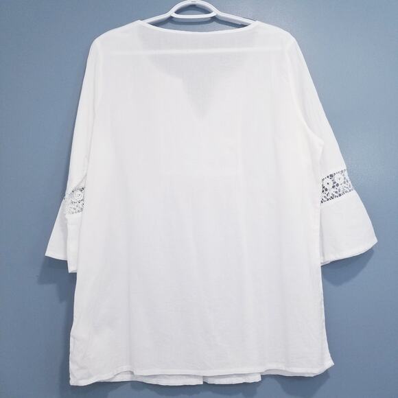 Laura Torelli Classic Bell Sleeves Crochet Embroidered Blouse - Picture 2 of 13